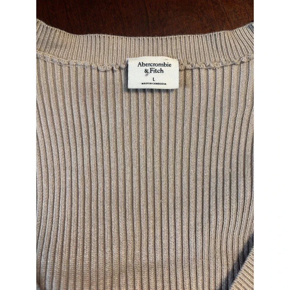 Abercrombie & Fitch Ribbed Scoop Neck Sweater Top Neutral Beige Size L